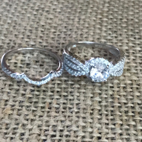 Simulated Diamond Wedding Set Sterling Silver - Picture 3 of 6